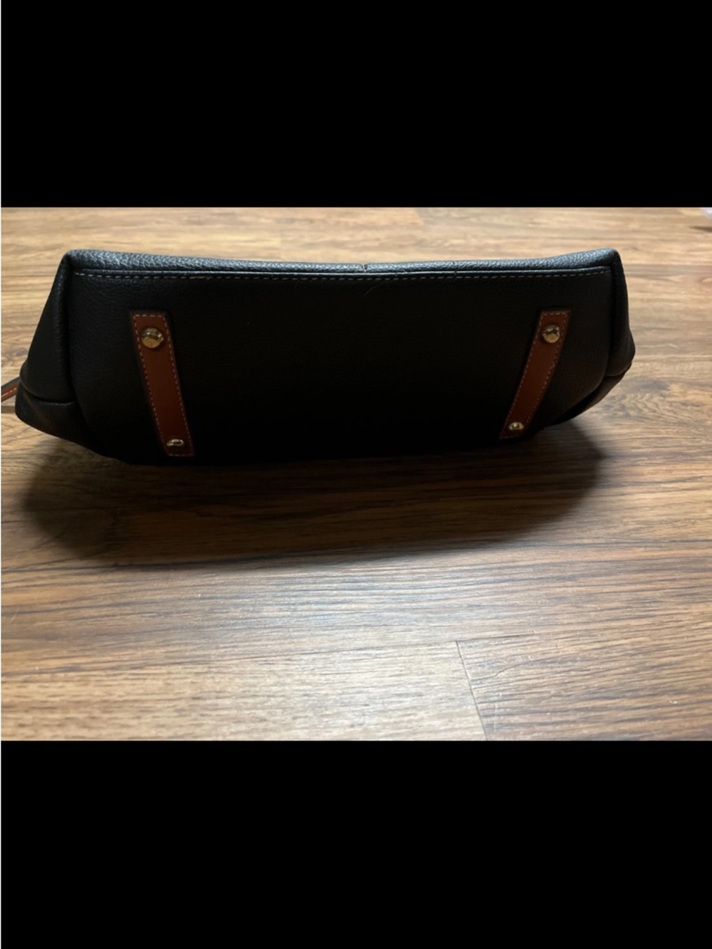 Dooney & Bourke Dillen Double Pocket Satchel in Black w/Caramel Trim - Picture 2 of 7